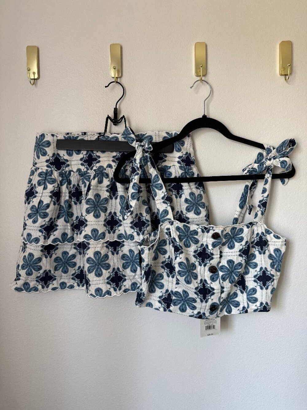 NWT Agua Bendita x Target Blue White Floral 2 Piece Crop Top Skirt Set M